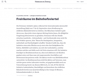 20210713 - sueddeutsche - FreiRAUM-Viertel - Freiräume im Bahnhofsviertel - Screenshot